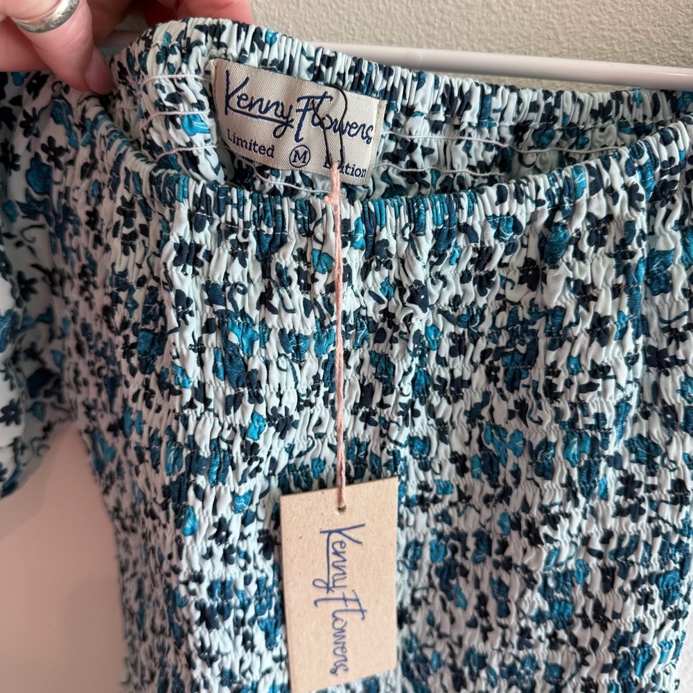 Kenny Flowers Sonoma Blue and White Floral Off-Shoulder Mini Dress - Picture 6 of 9
